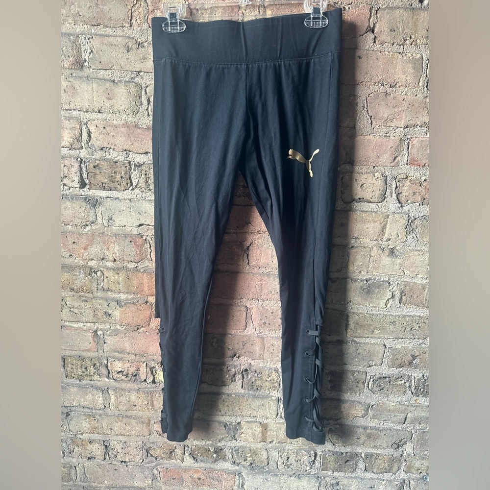 Puma Black Leggings with Gold Accent